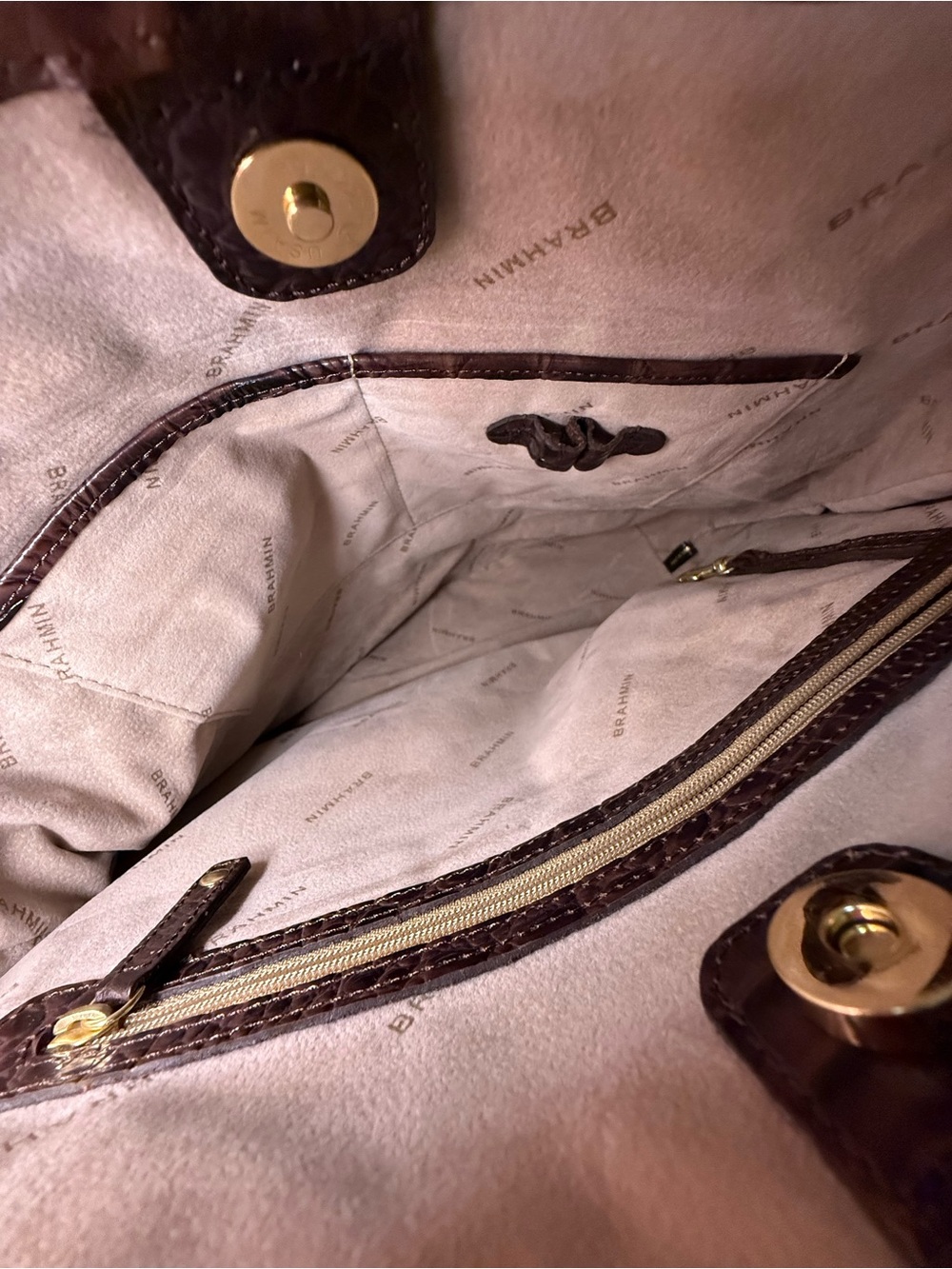 Brahmin Brown Croc-Embossed Leather Tote with Gold Hardware - Picture 3 of 4